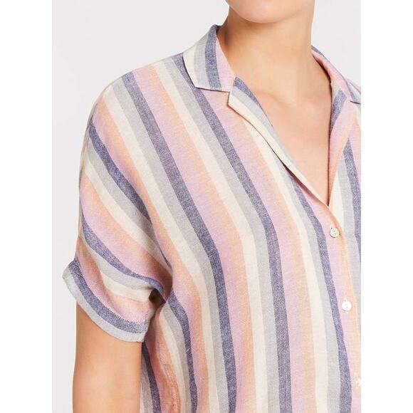 Rails Striped Linen Blend Tie Front Button Down Shirt Multicolor Size Large - Picture 4 of 8